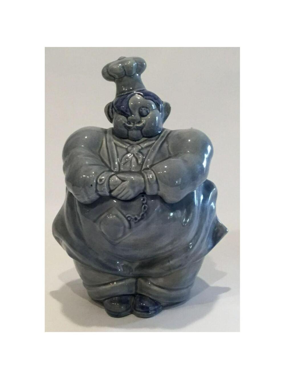 Vintage 1940's Red Wing Pottery Chef Pierre Blue  Ceramic Cookie Jar Figurine